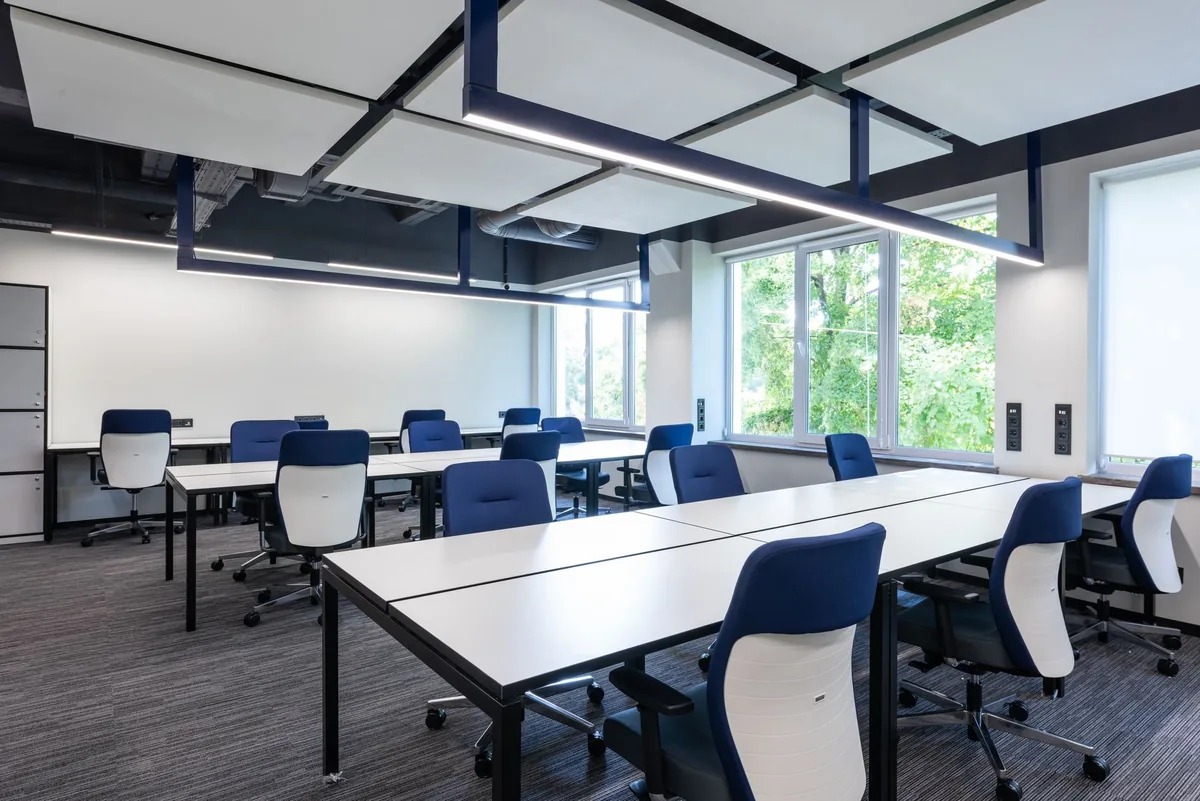 modern open plan office interior with business desks
