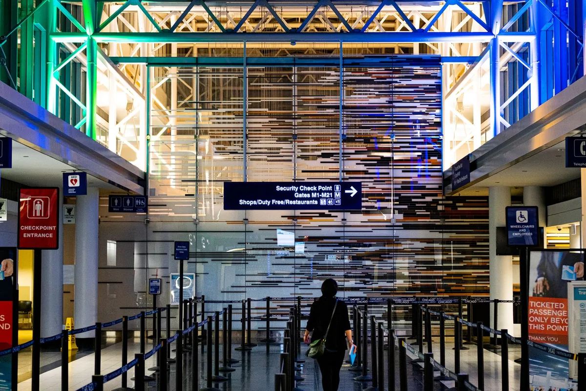empty airport security checkpoint lane