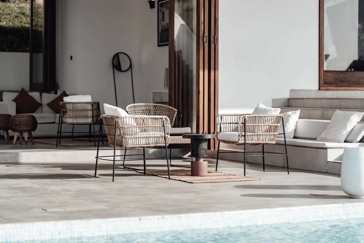 boutique hotel exterior patio with modern design