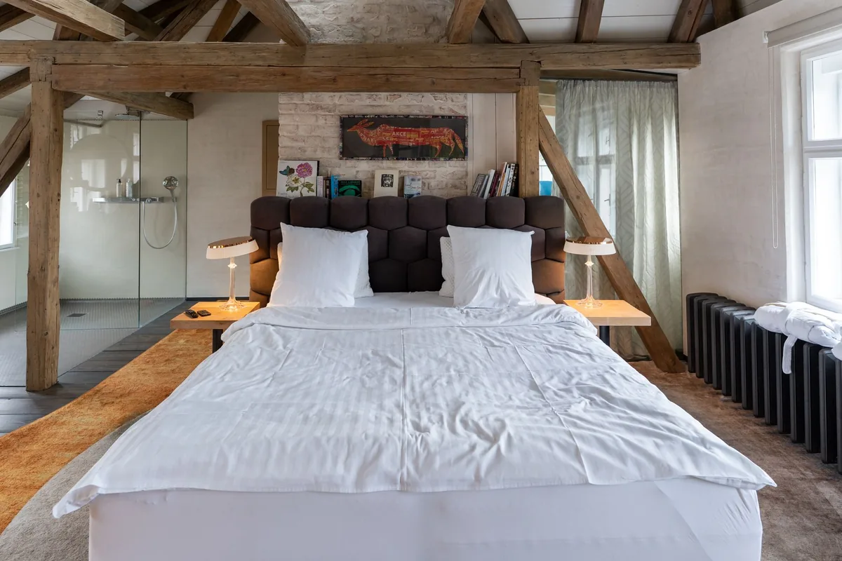 historic boutique hotel bedroom interior
