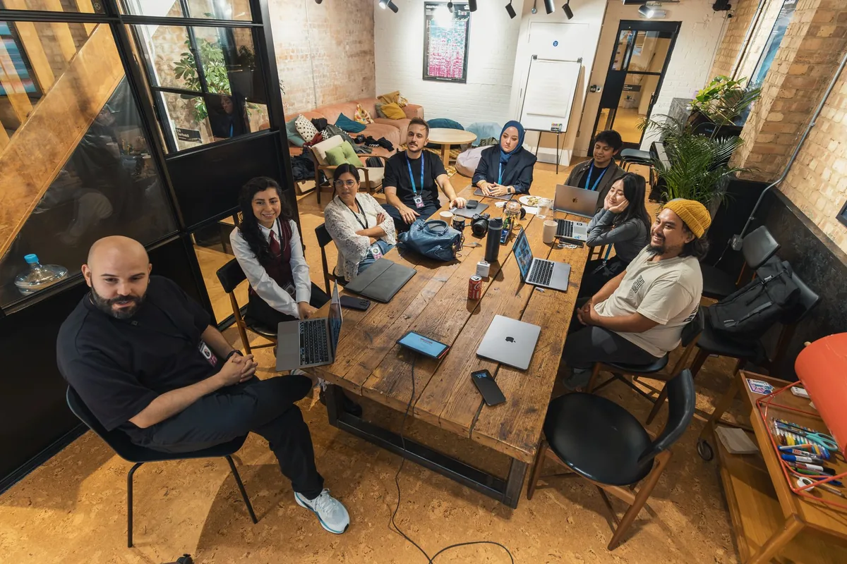 coworking space with wooden tables