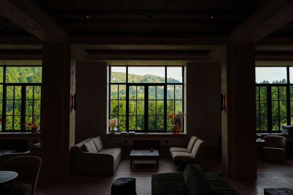 luxury hotel executive lounge with large windows