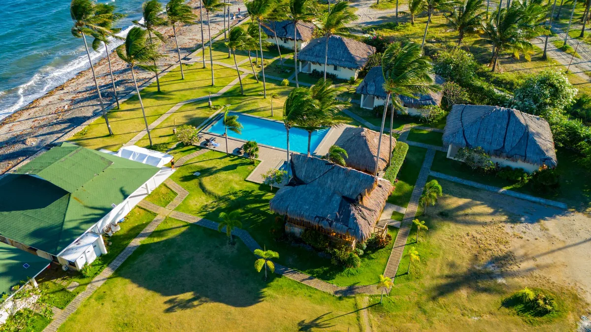 aerial view of a tropical resort in samana bay
