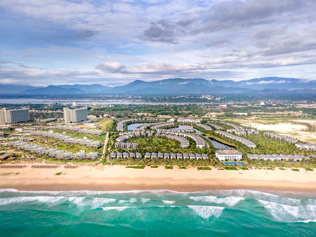 aerial view of island coastline development