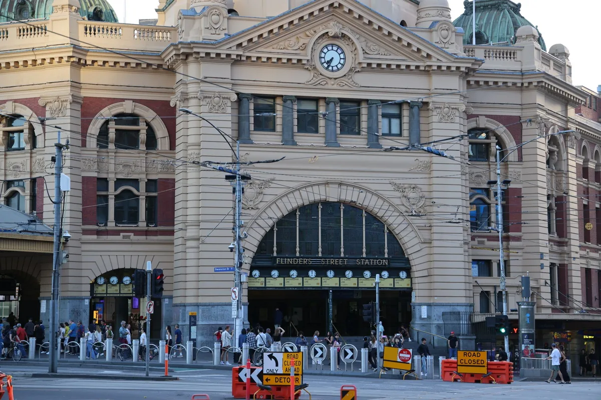 train station entrance bustling city