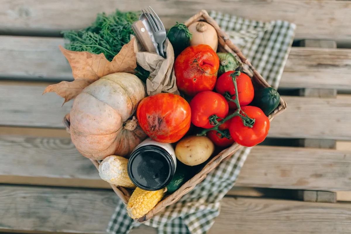 fresh farm produce vegetables wooden table