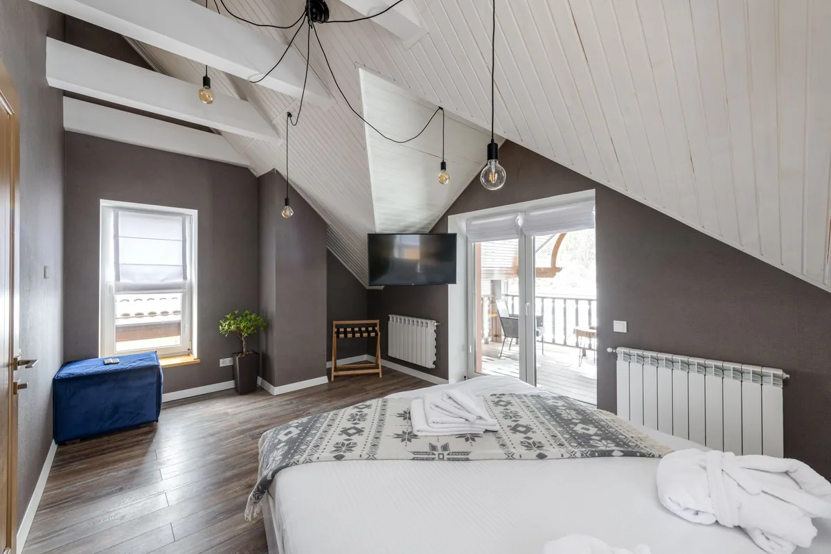 luxury hotel room interior floor to ceiling windows city view