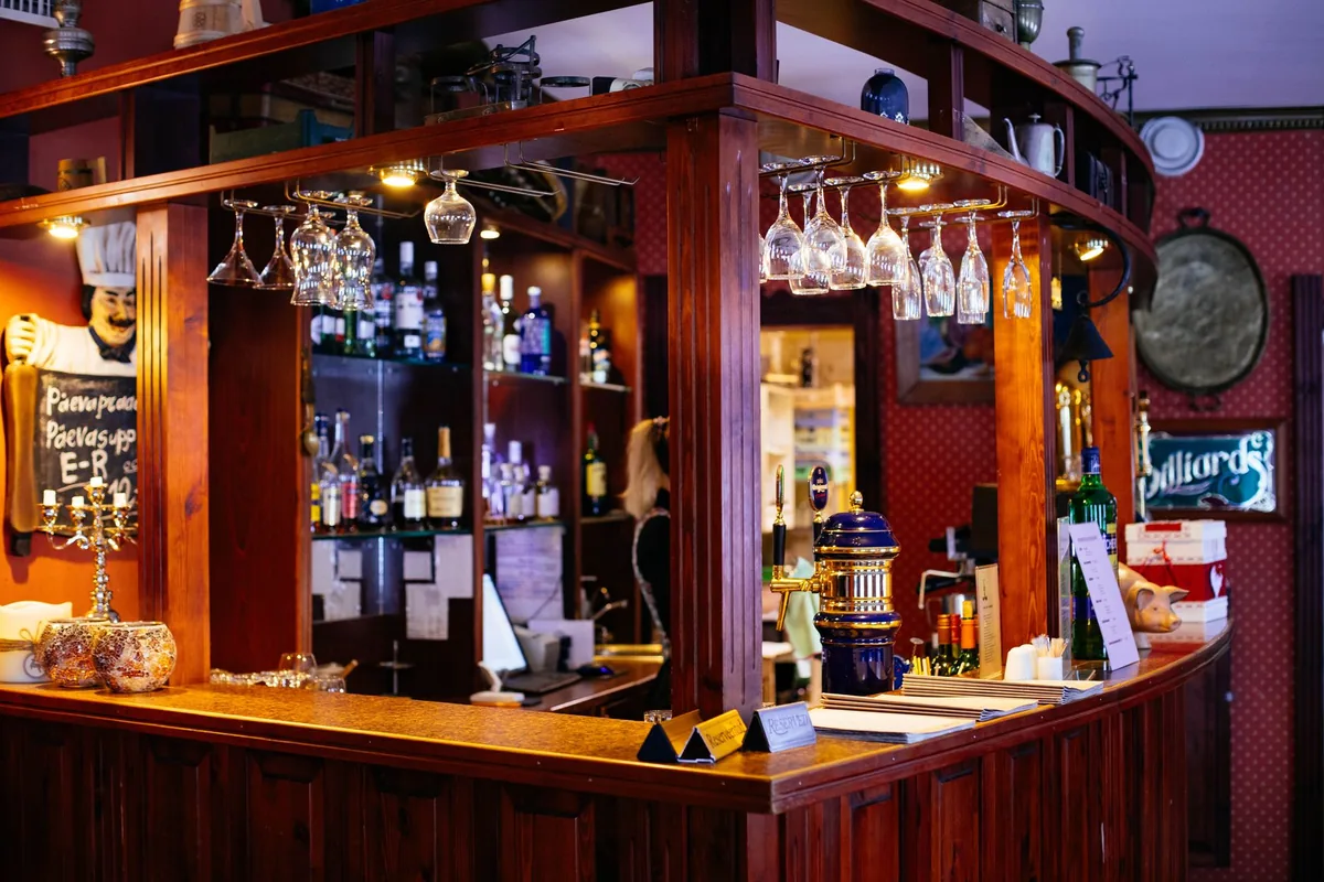 wine bar counter restaurant interior