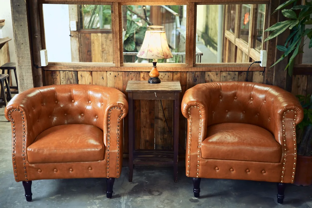 rustic leather armchair hotel lounge