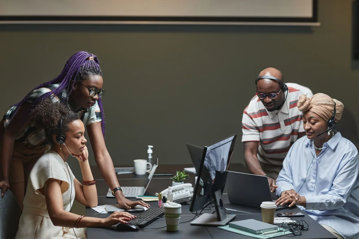 corporate office team working computers
