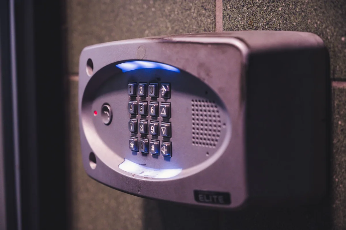 hotel server room door with electronic keypad lock