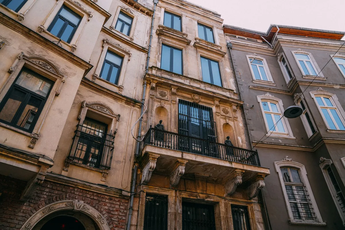 historic European city street apartment buildings