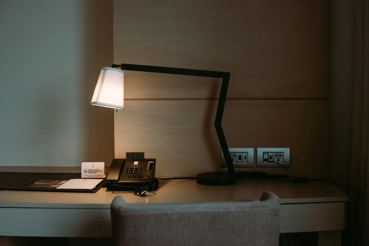 hotel room daytime workspace setup