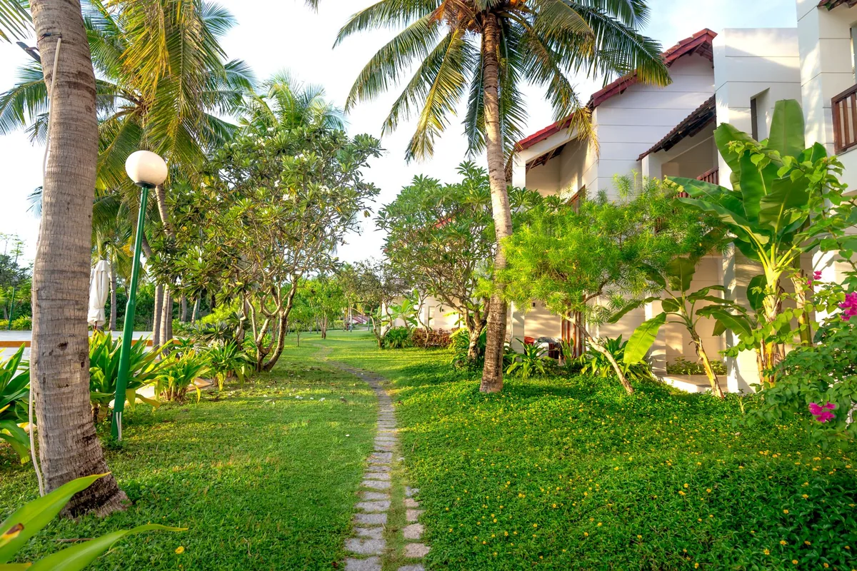 hotel illuminated outdoor walkway path