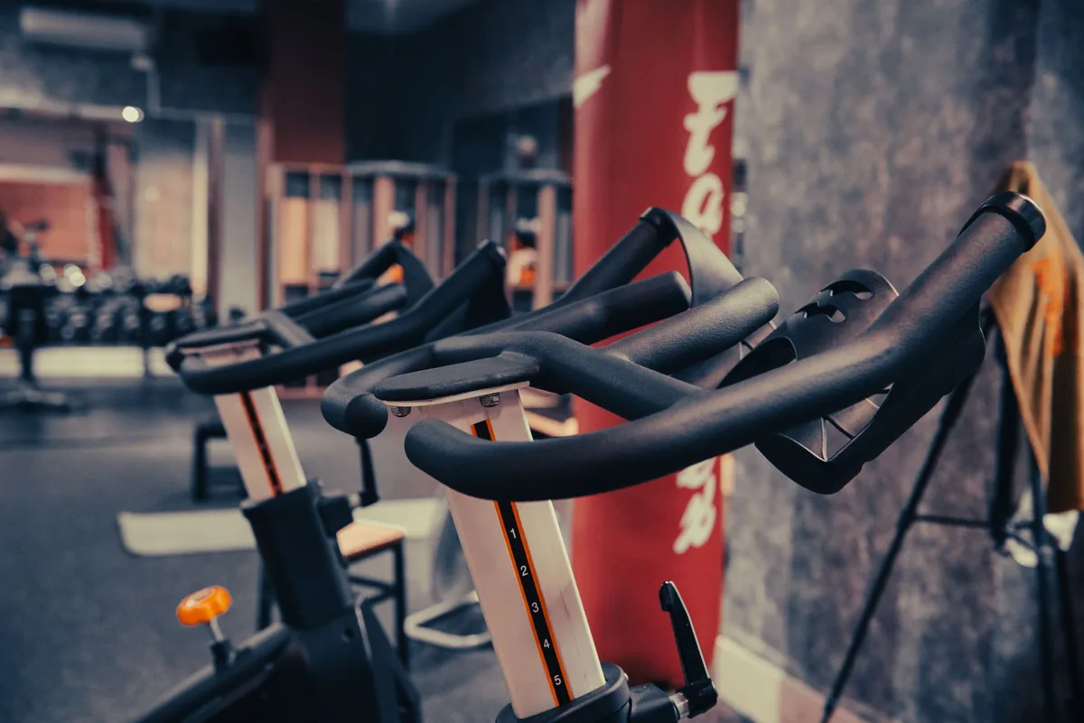 commercial gym with peloton bikes