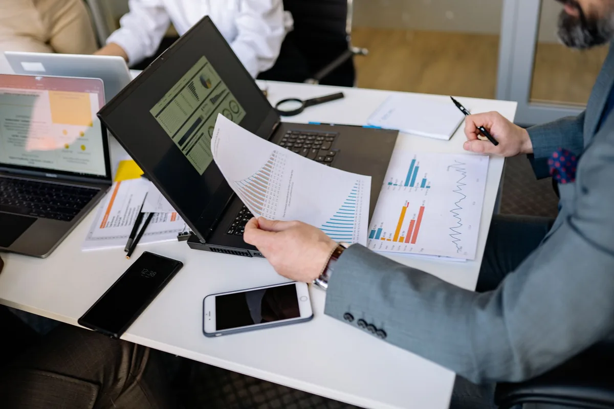 corporate office desk financial documents