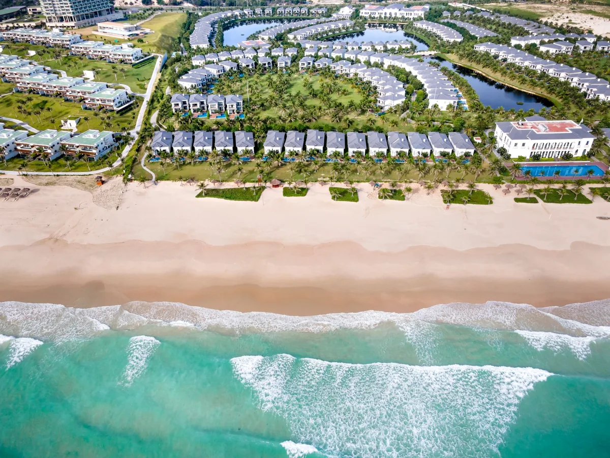 drone flying over resort hotel property