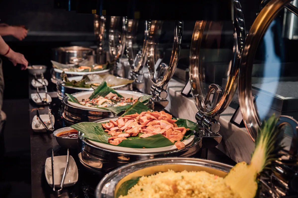 hotel banquet hall buffet tables setup