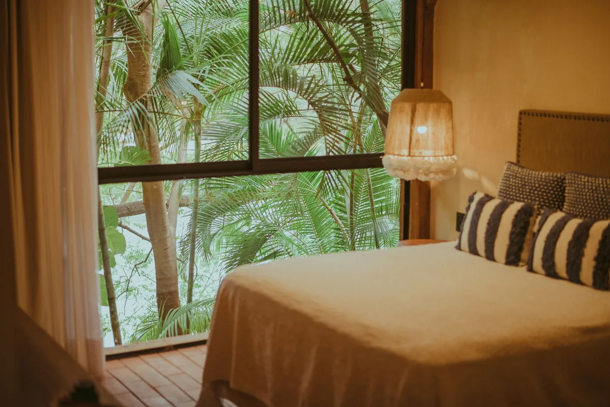 boutique hotel bedroom interior window view