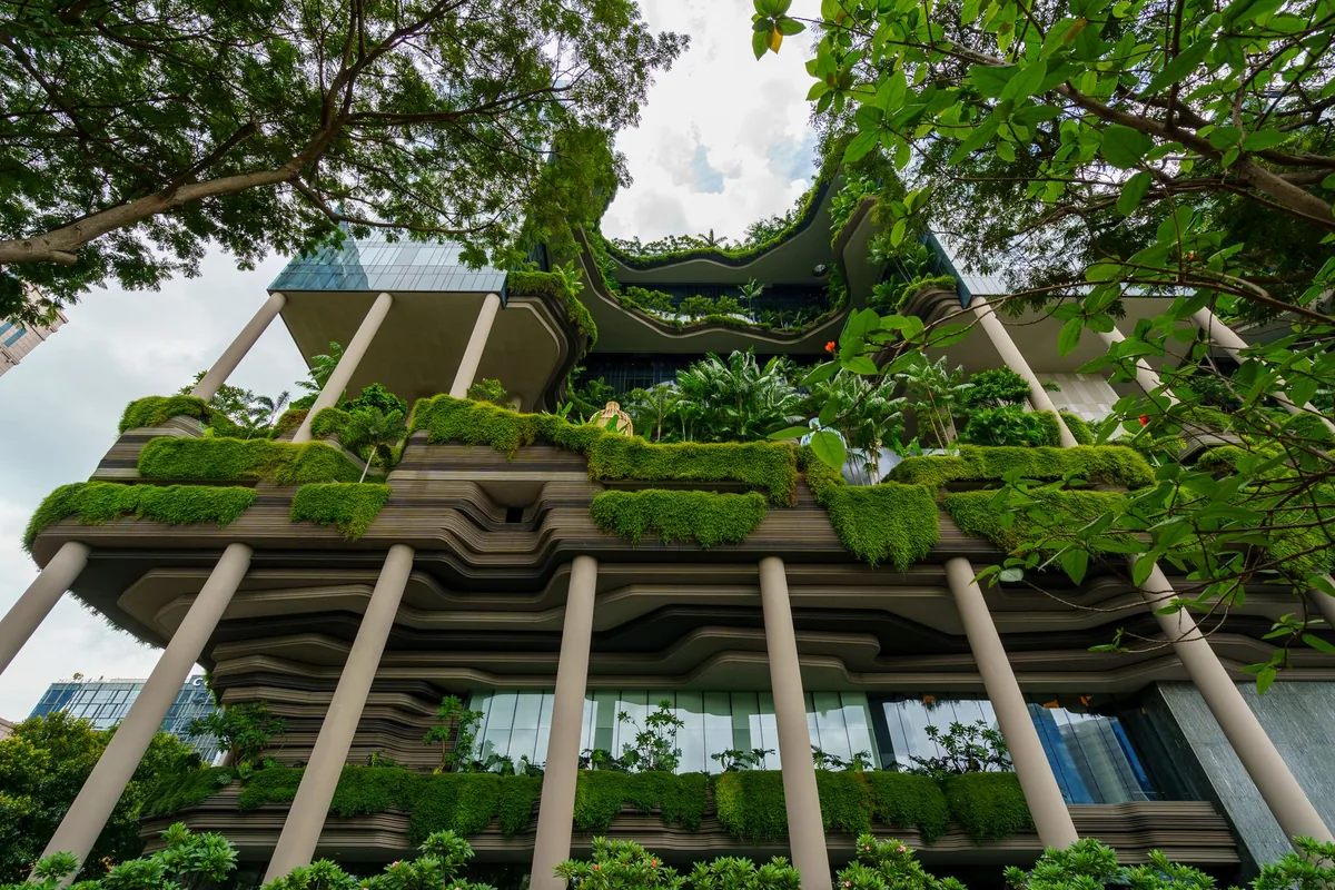 hotel building covered in vertical garden plants