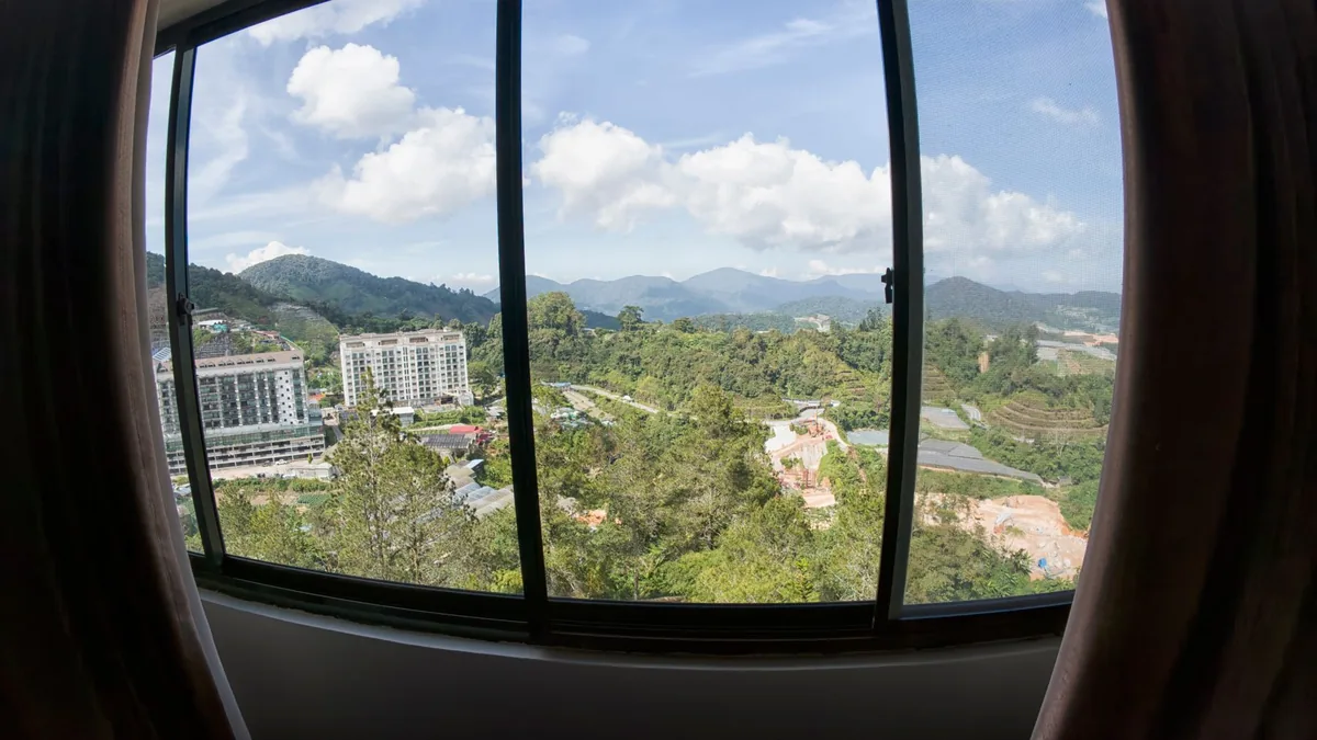 hotel guestroom window view exterior frame