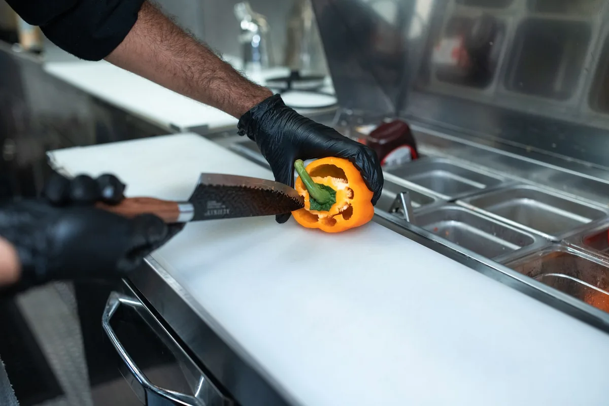 commercial kitchen chef prep line