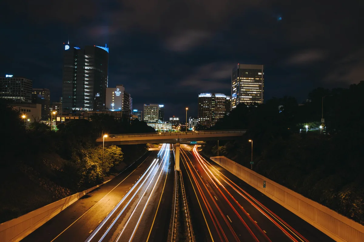 city skyline with highway