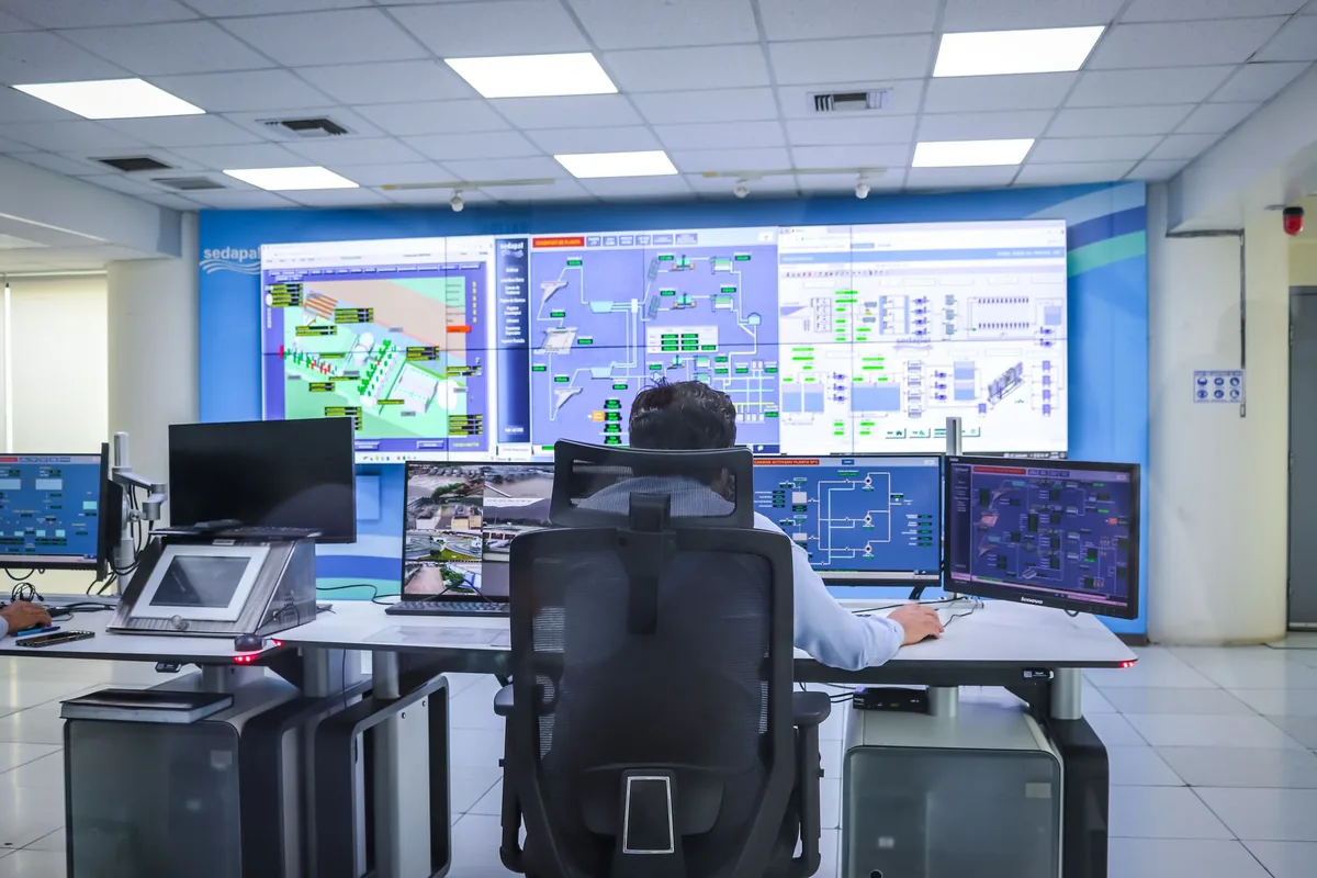 security operations center monitors displaying network data
