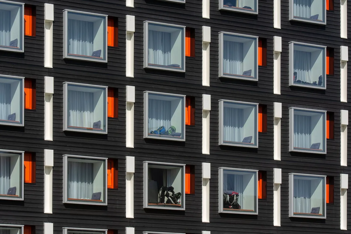 hotel room window exterior facade