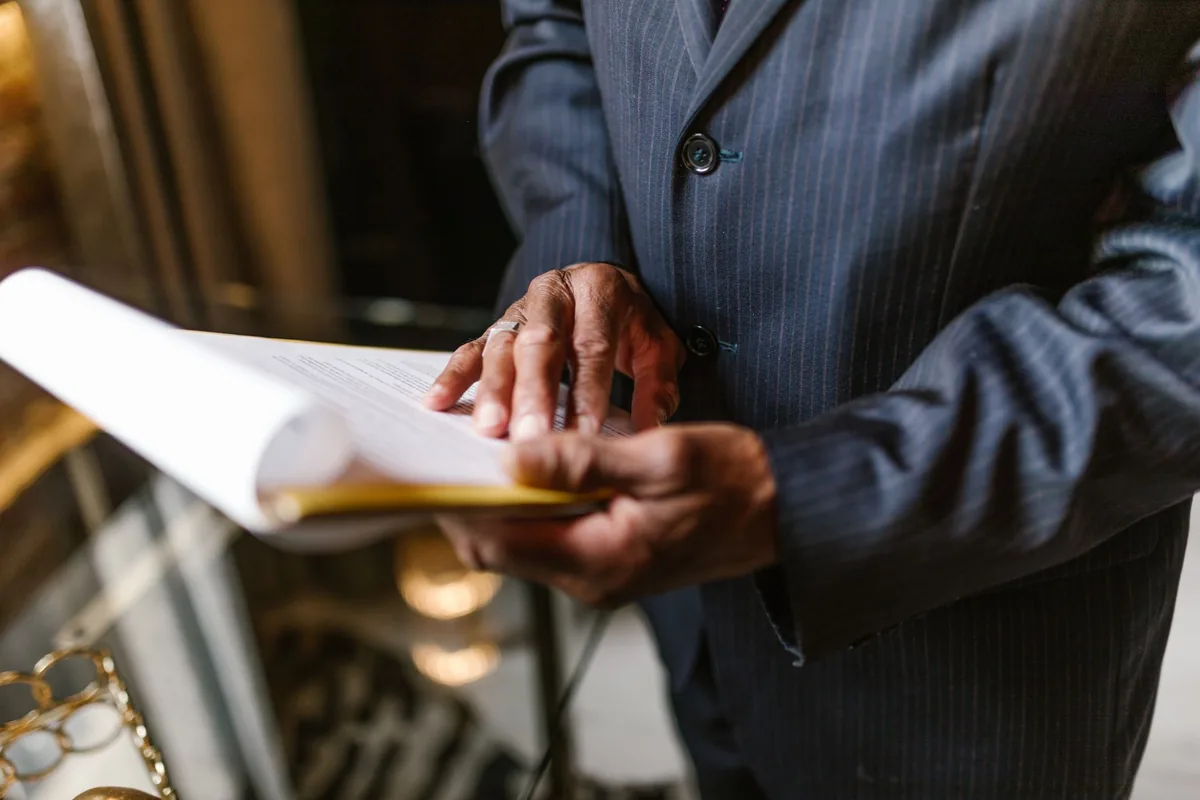 hotel manager reviewing paperwork