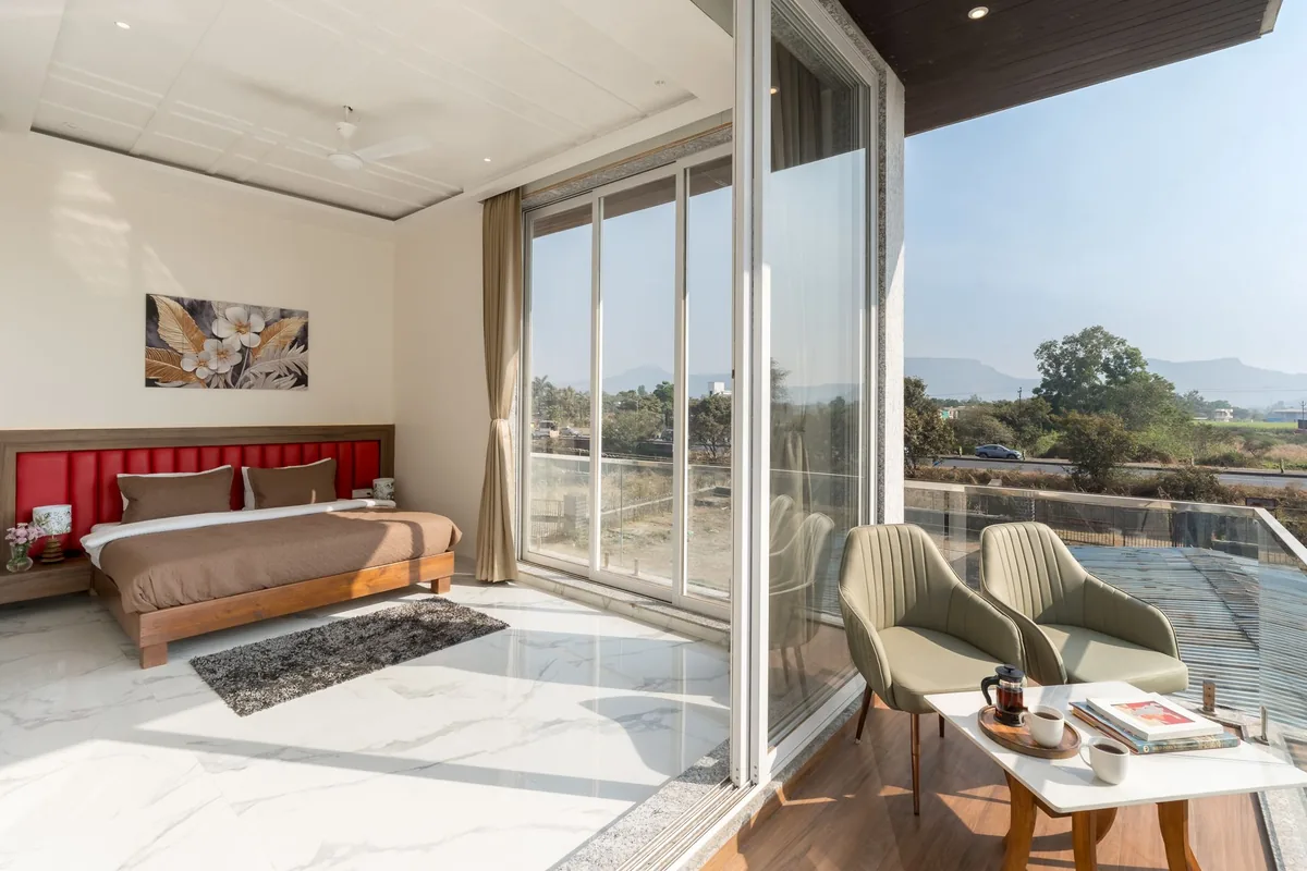 alpine mountain view resort bedroom window