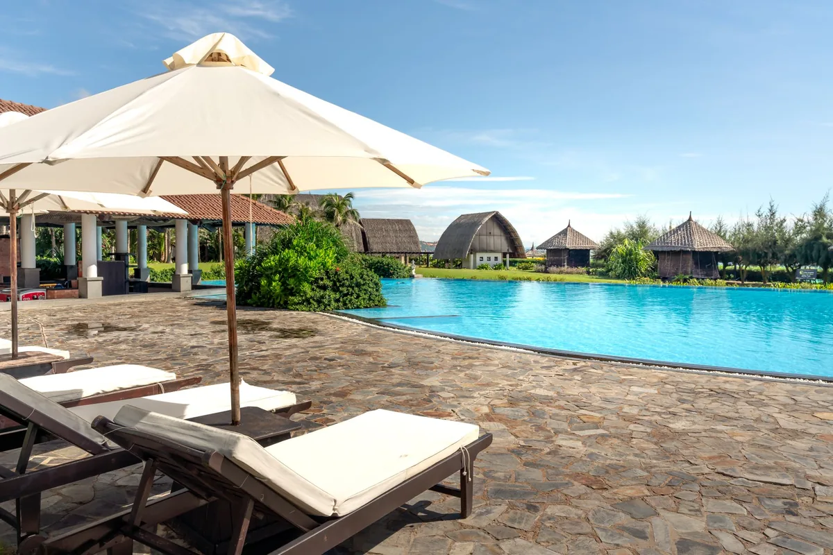 luxury resort swimming pool loungers