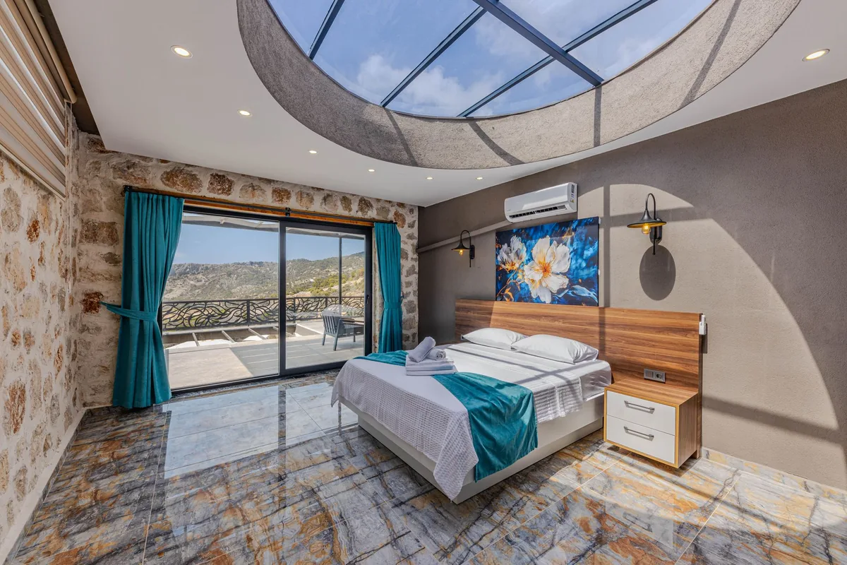 luxury hotel room interior with mountain views