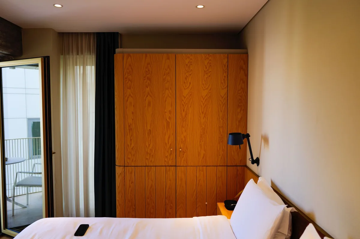 hotel guest room balcony city view