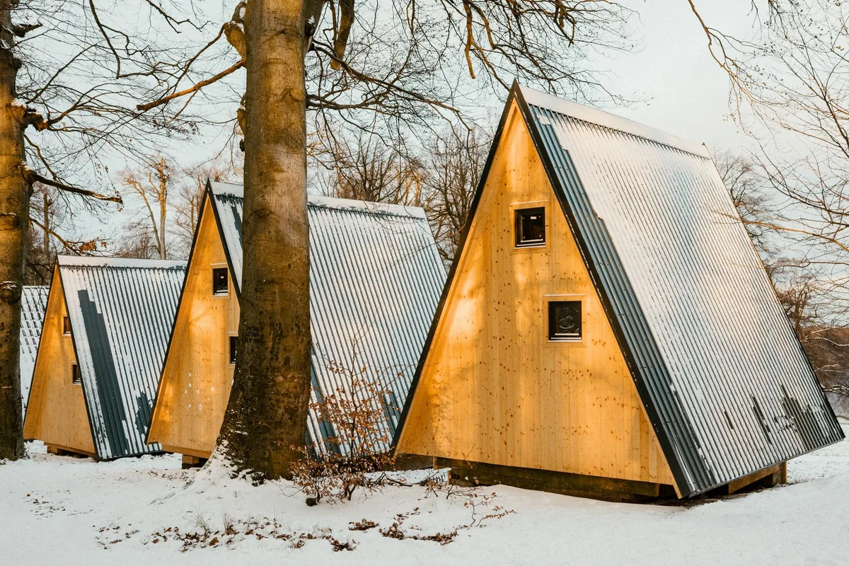modern wooden cabins forest