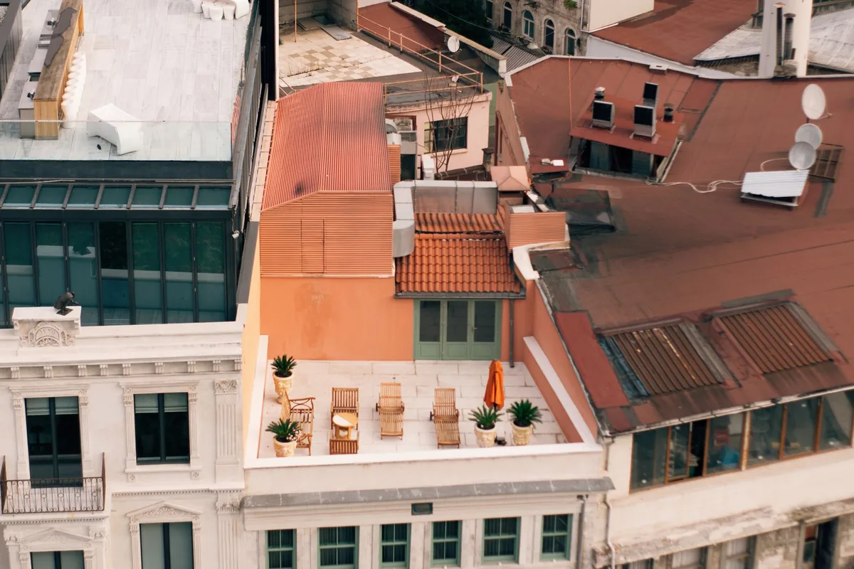 hotel rooftop terrace city view