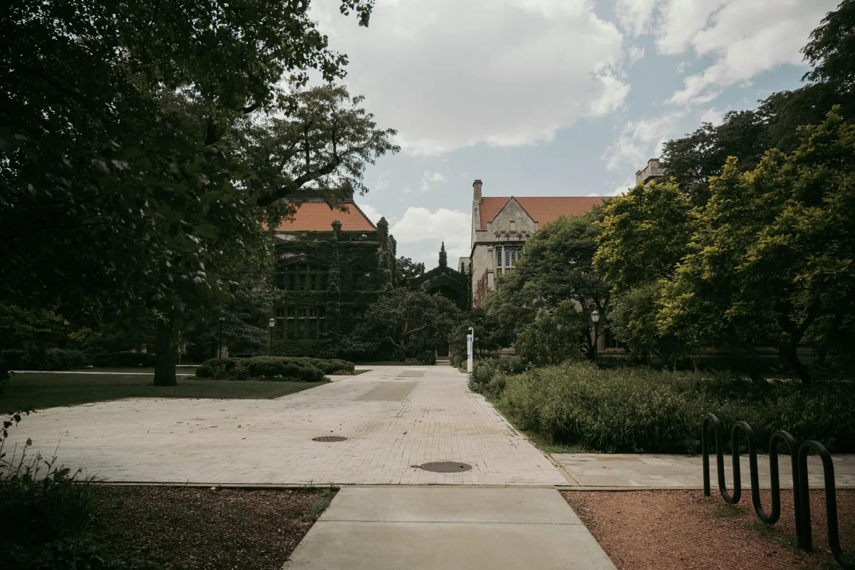 college campus brick pathway