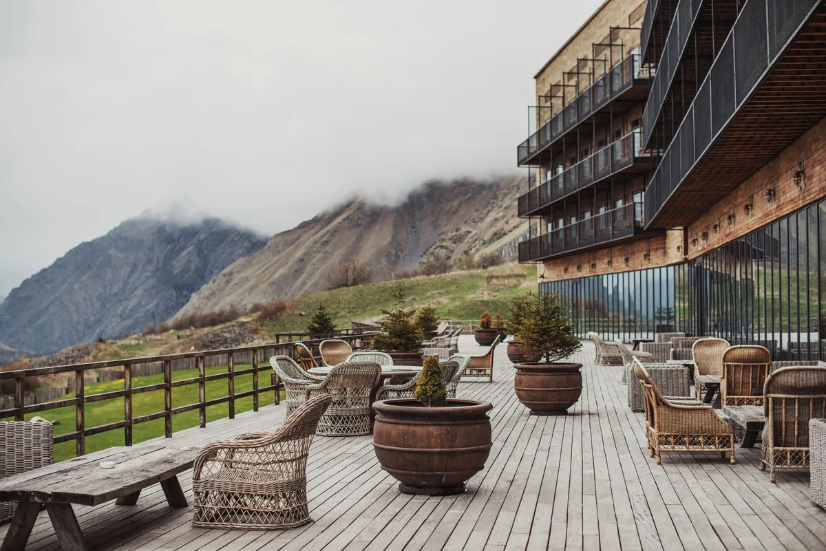 outdoor hotel sun terrace with seating