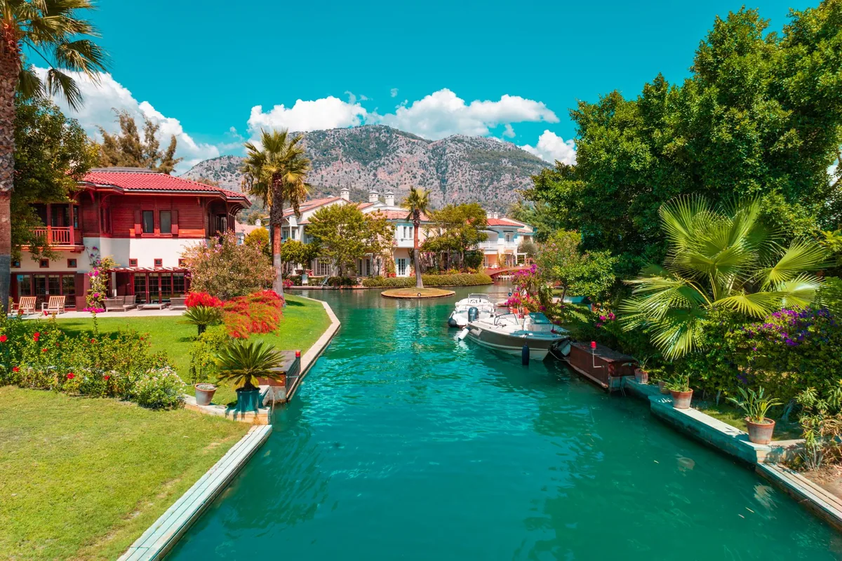 tropical beach villas boat dock