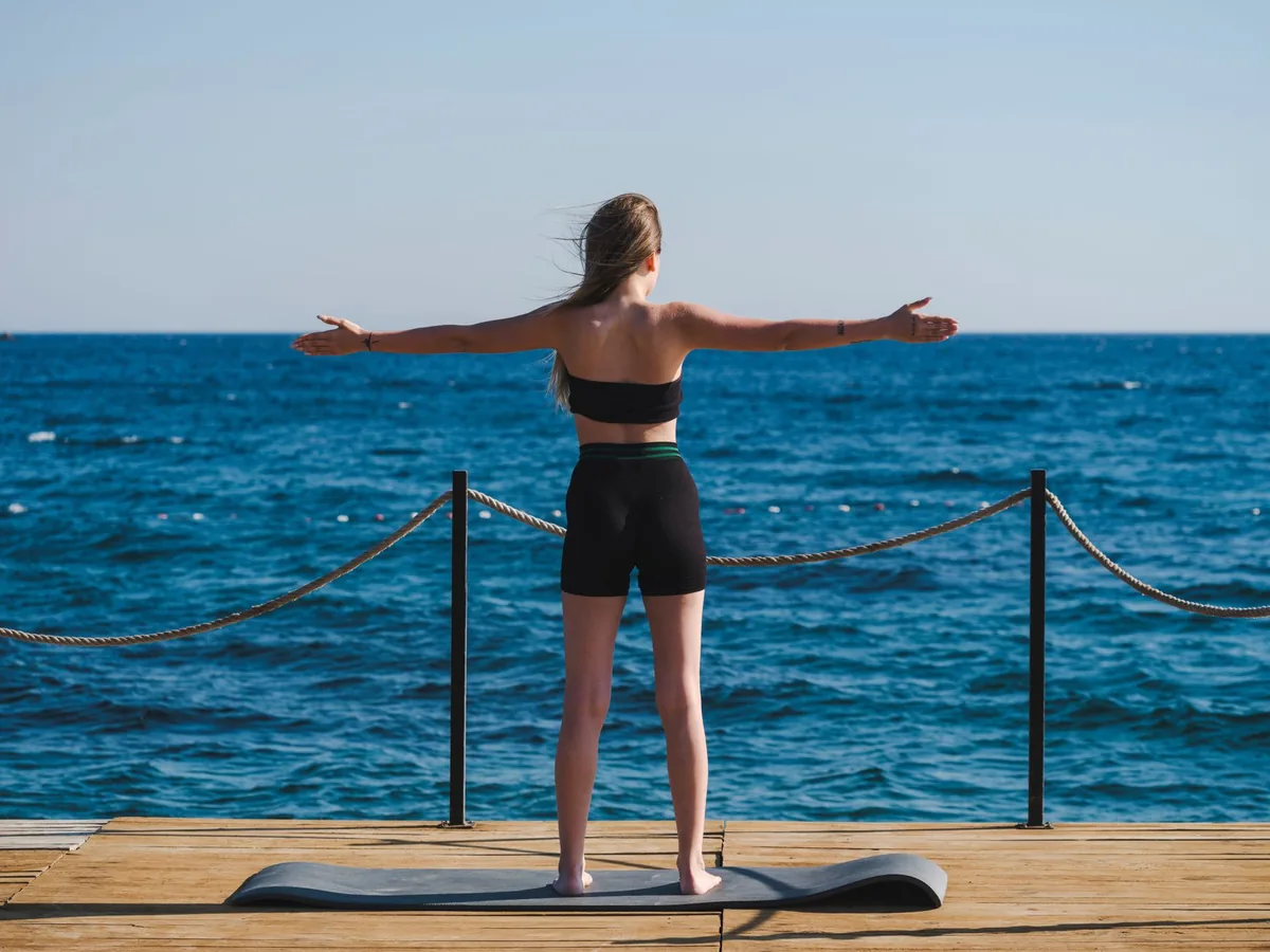 open air yoga deck sea view