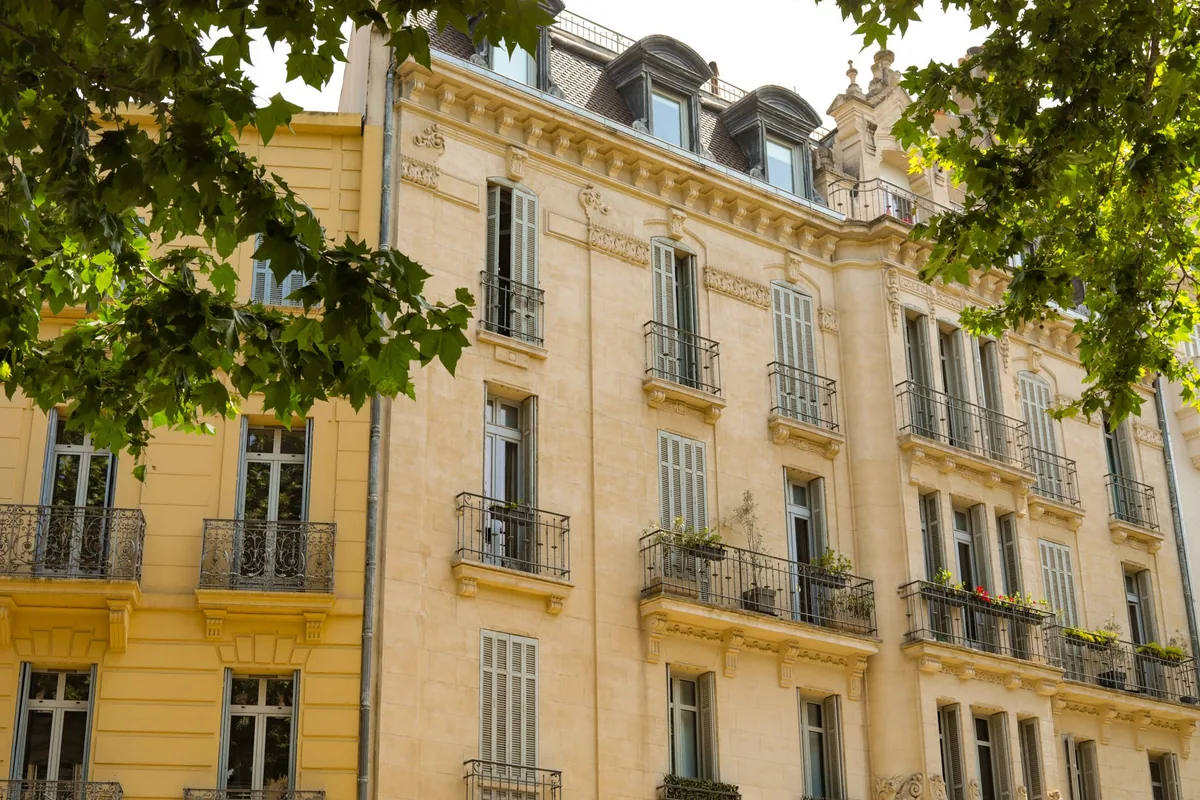 Paris residential street apartment building facade