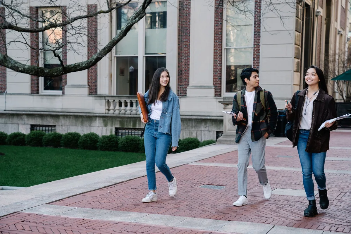 university campus international students walking