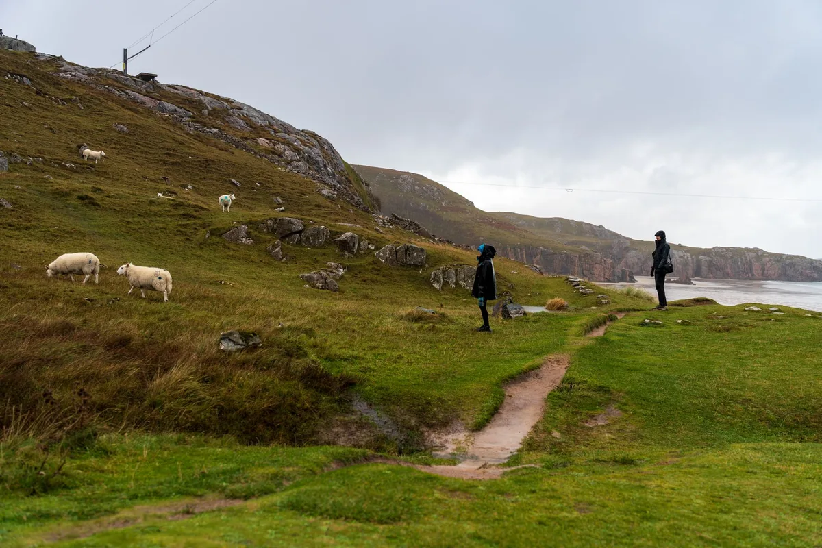 coastal cliff footpath hikers