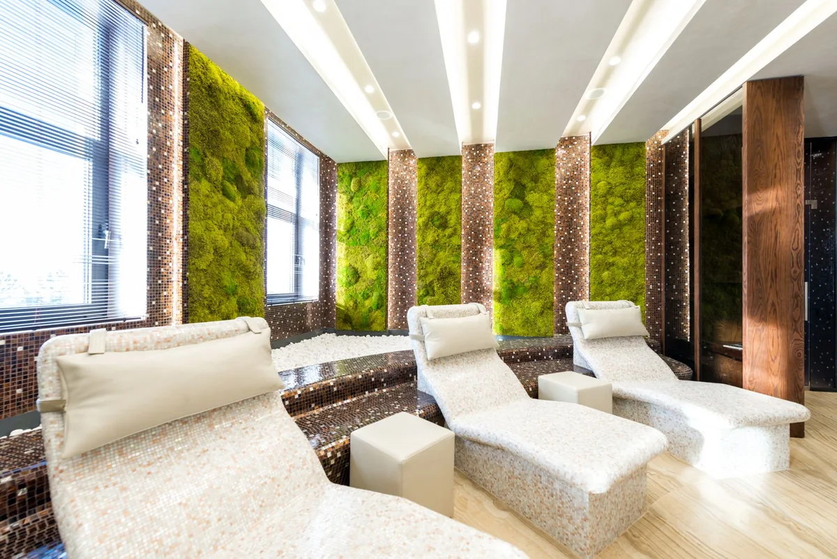 spa lounge neutral tones textured walls