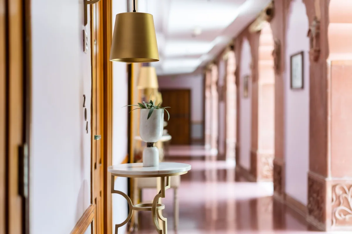boutique hotel hallway room doors