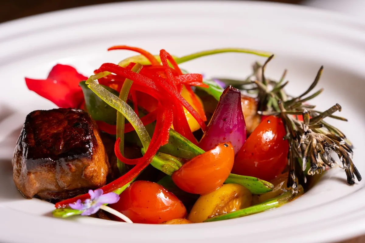 gourmet plated dish made with fresh regional vegetables